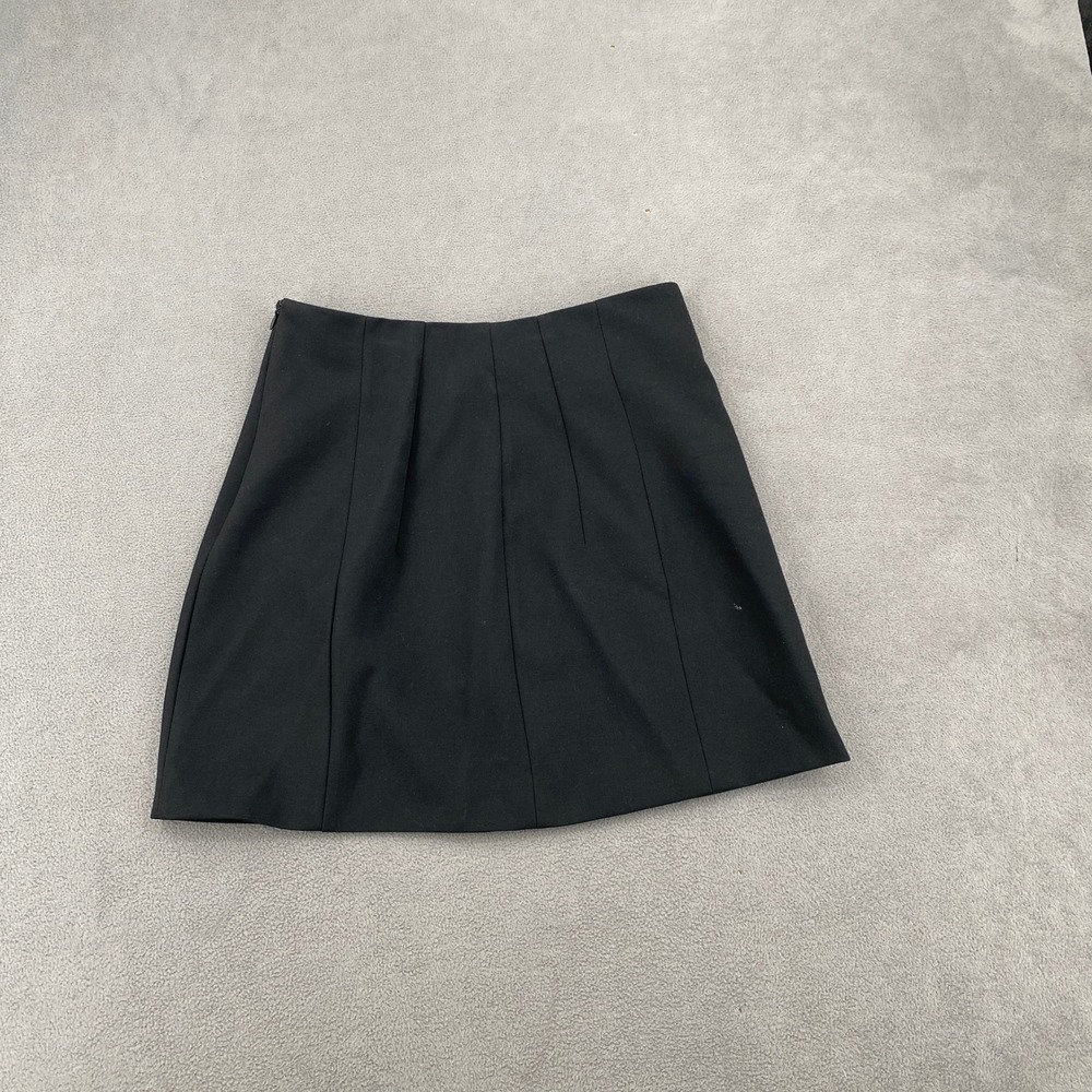 Zara Black A-Line Mini Skirt Side Zip Tailored Darted Size Medium